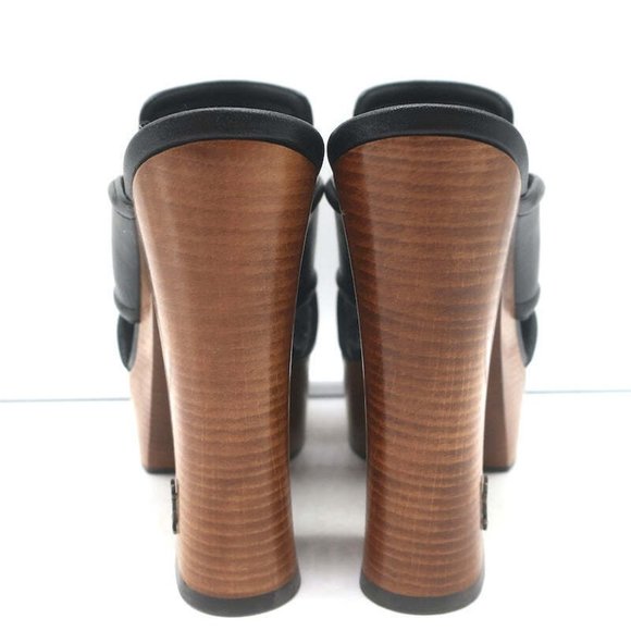 Saint Laurent Crisscross Platform Clog Sandals Black Leather Size 37 - Picture 8 of 11